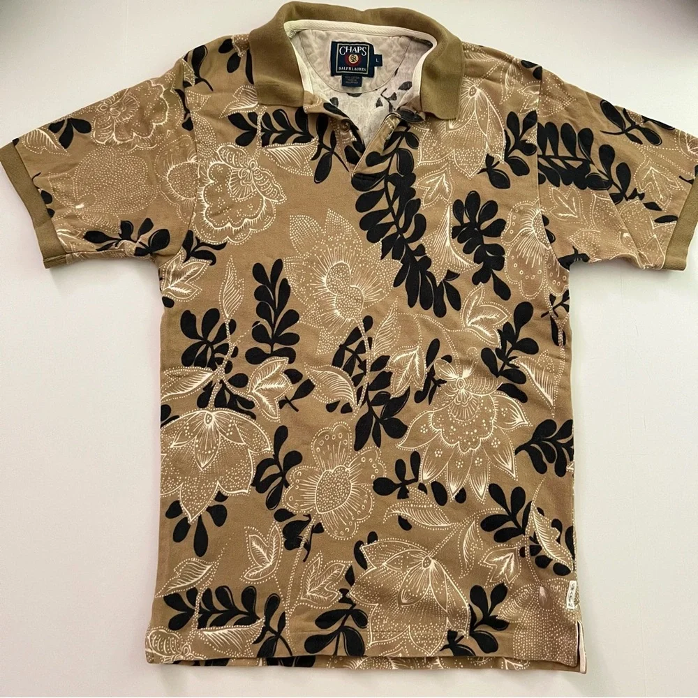 Vintage Chaps Ralph Lauren Collared T Shirt Size‎ L Floral Pattern 100% Cotton